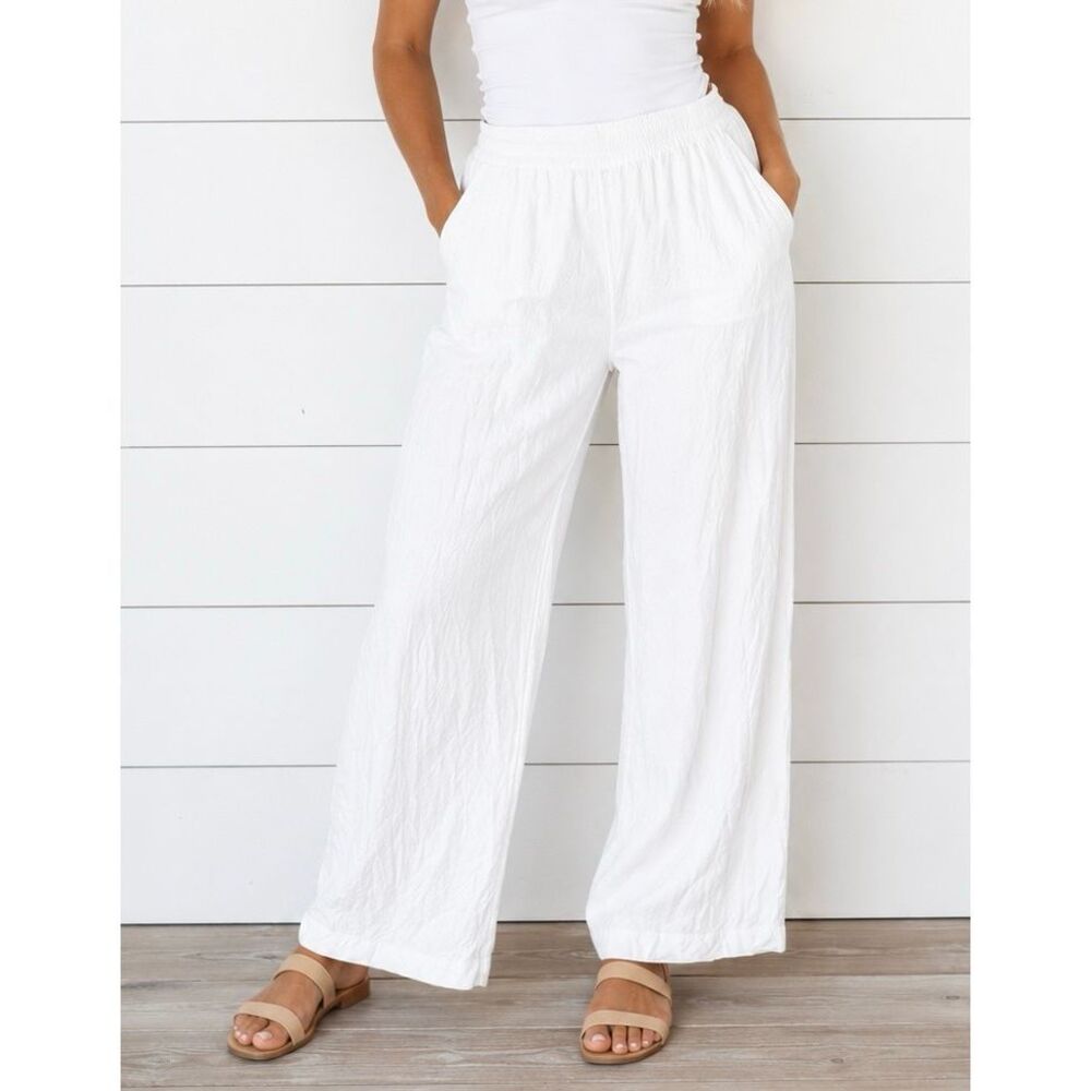 H&M linen blend wide leg pull on pant size M - Picture 1 of 6